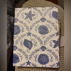 Papyrus Blue and White Seashell Journal with Gold Dots and Pen